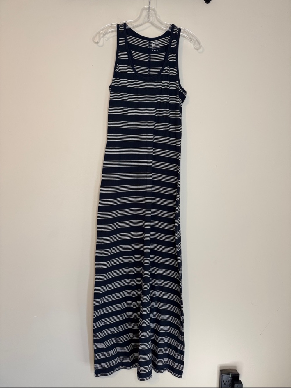 Pact Organic Cotton Navy and White Striped Racerback Tank Maxi Dress - L